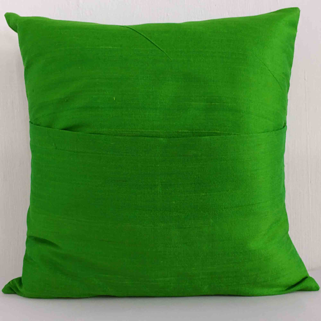 Purple and Emerald Green Color Block Raw Silk Pillow Cover