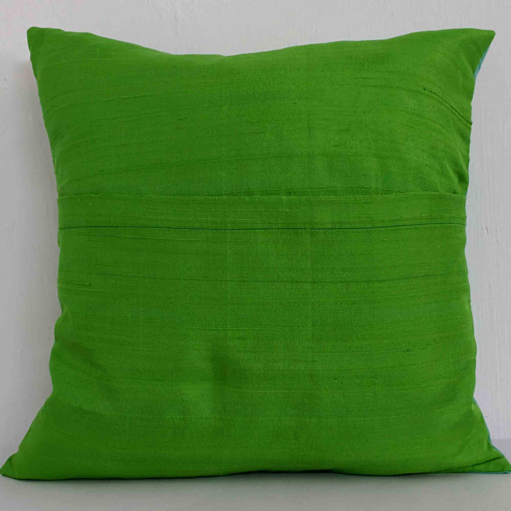 Mint and Green Color Block Raw Silk Throw Pillow Cover