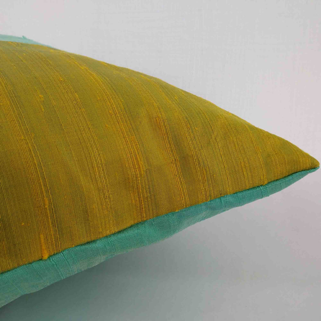 Mint and Olive Color Block Raw Silk Throw Pillow Cover