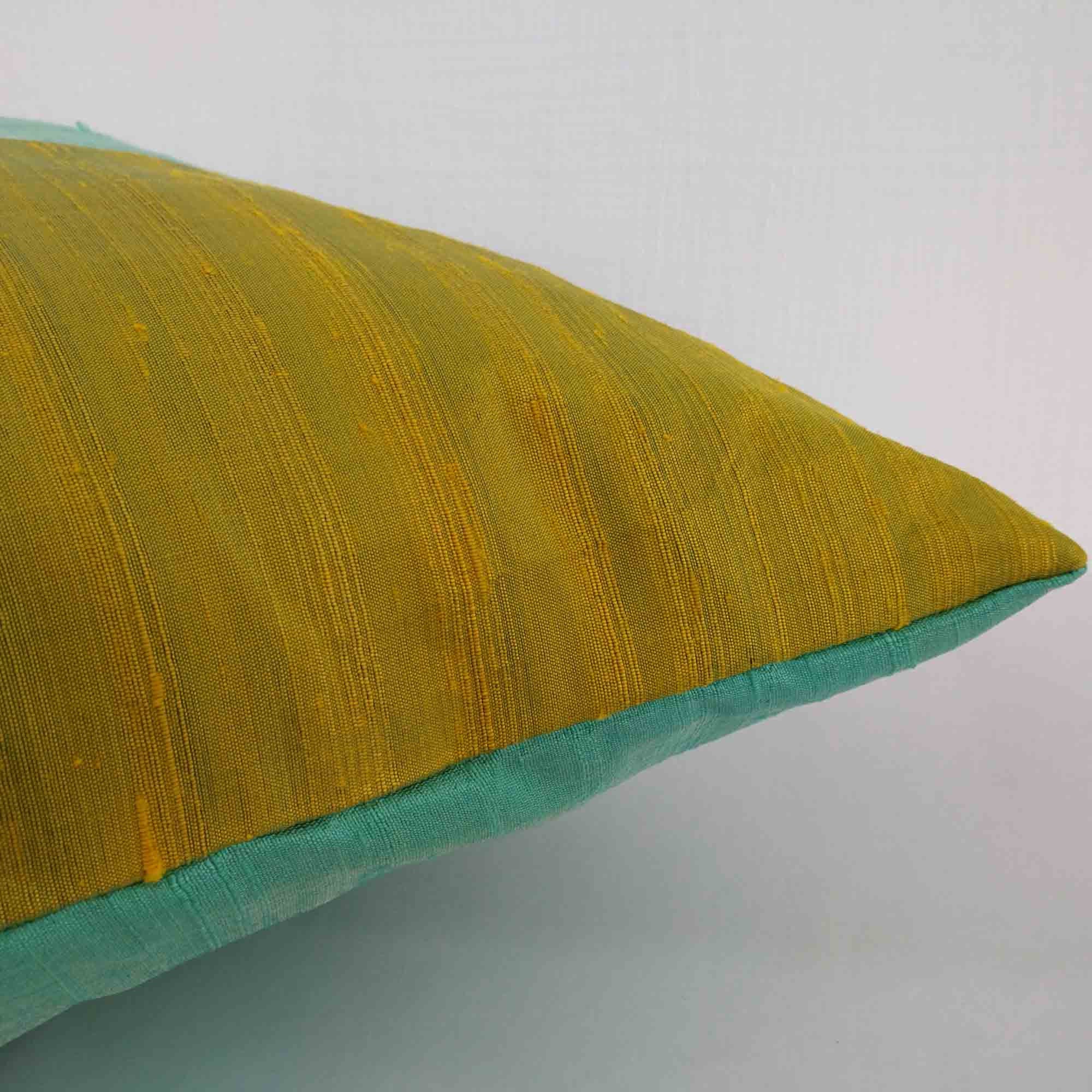Mint and Olive Color Block Raw Silk Throw Pillow Cover