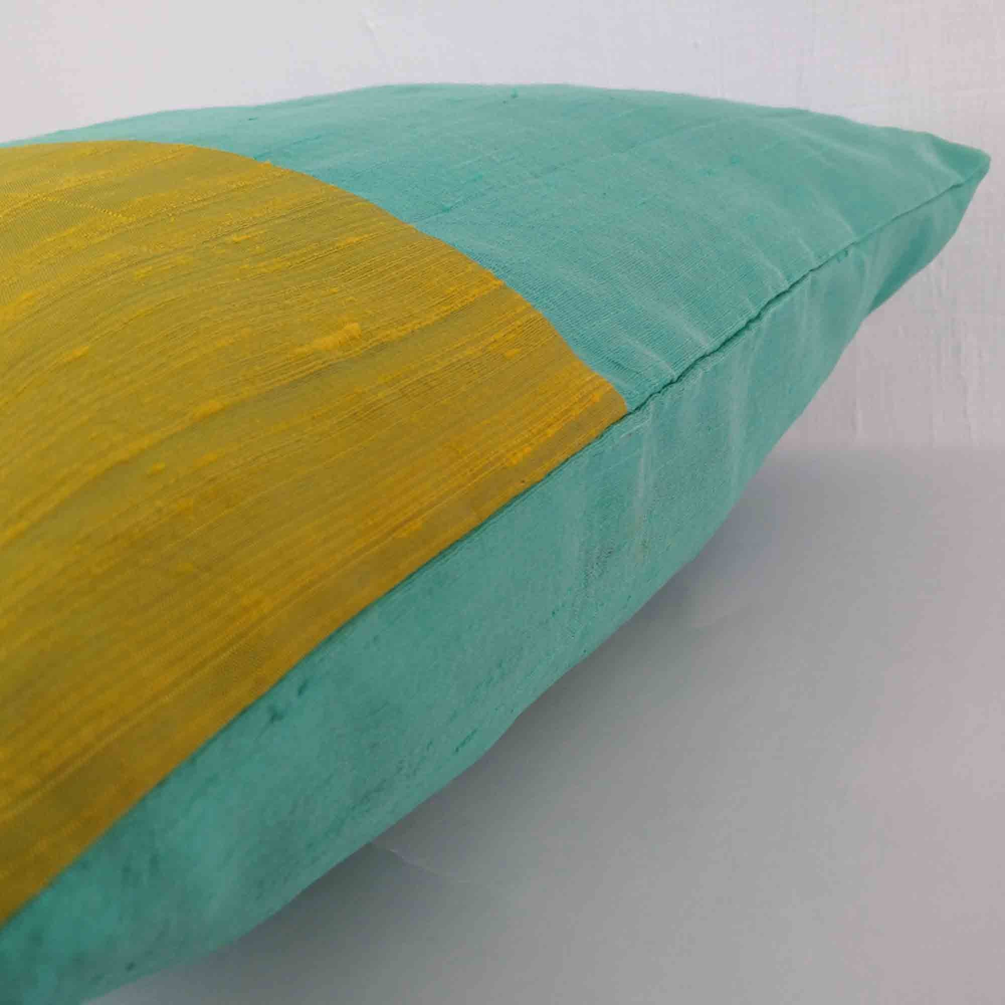 Mint and Olive Color Block Raw Silk Throw Pillow Cover