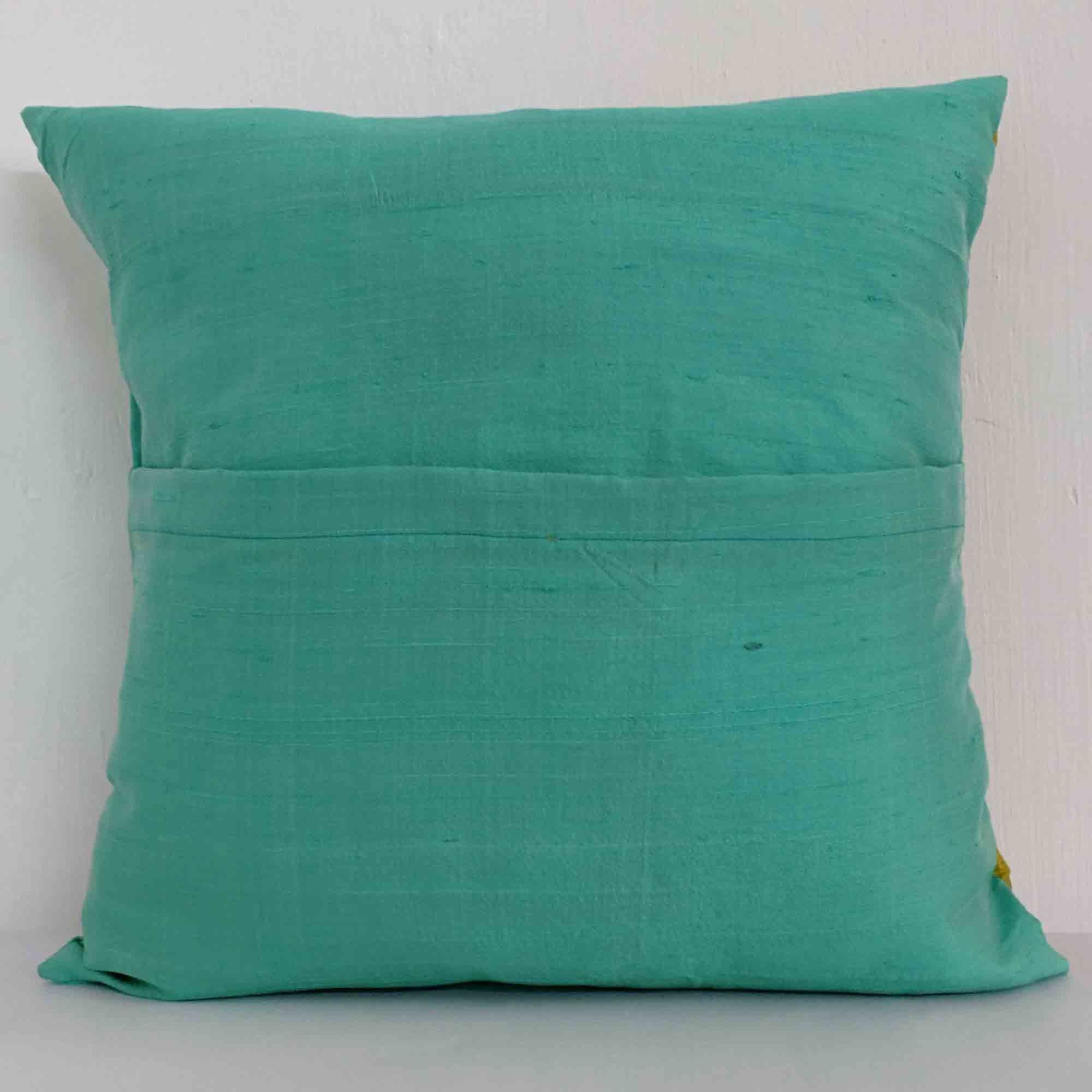 Mint and Olive Color Block Raw Silk Throw Pillow Cover