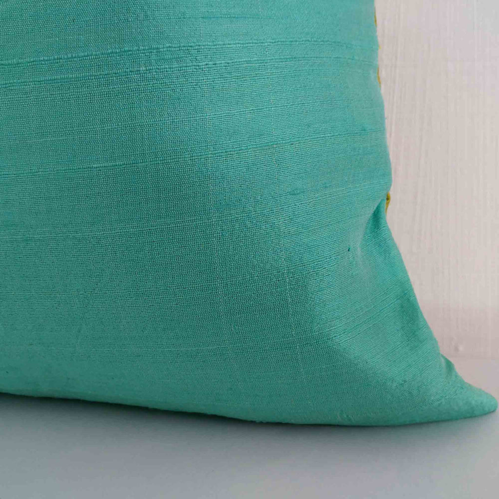 Mint and Olive Color Block Raw Silk Throw Pillow Cover