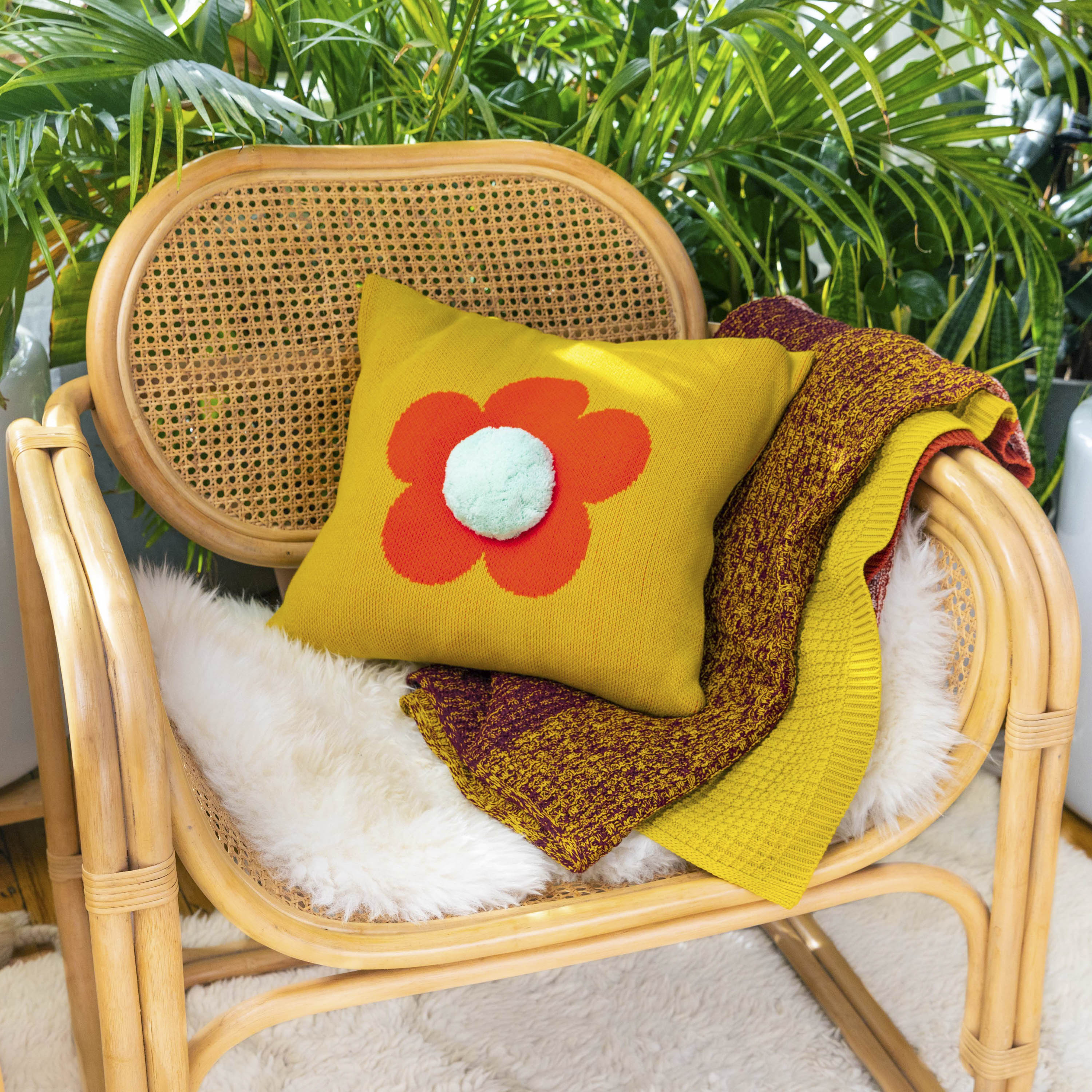 Flower Pom Pillow Cover