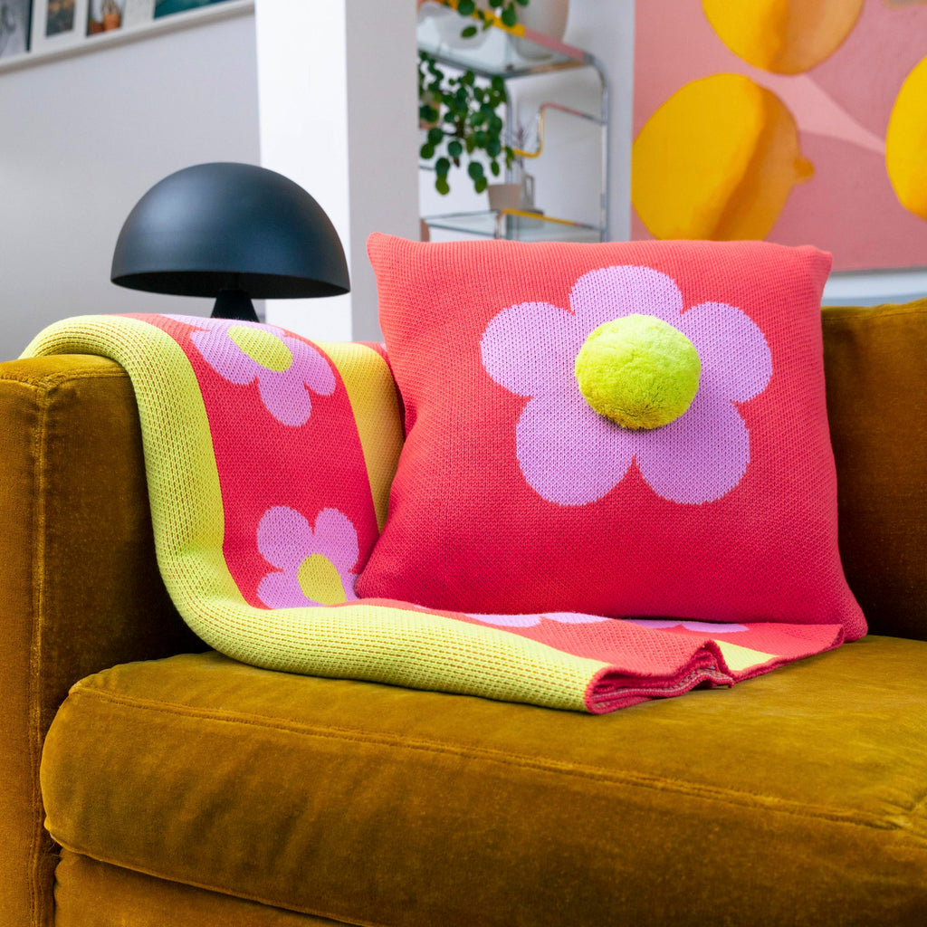 Flower Pom Pillow Cover