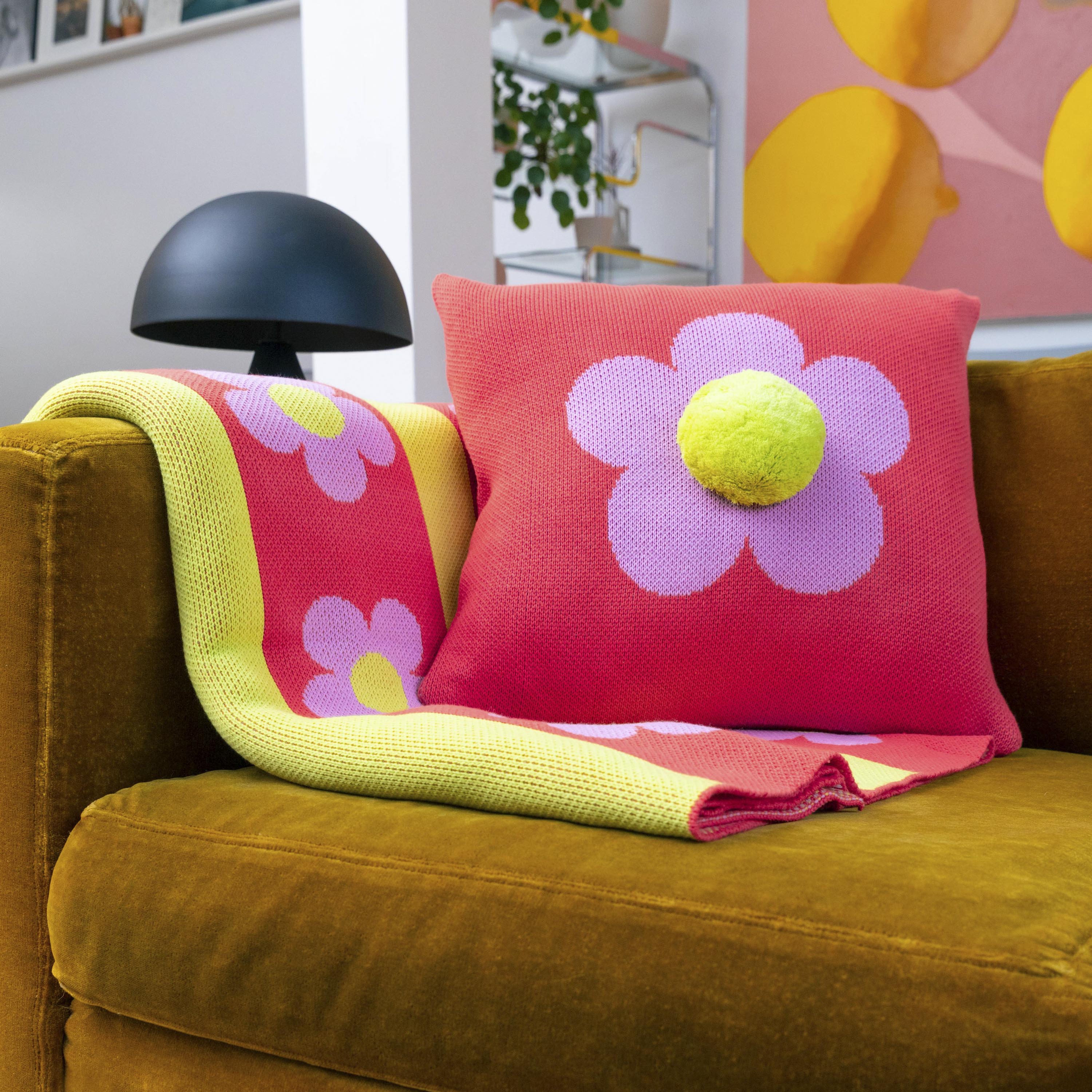 Flower Pom Pillow Cover