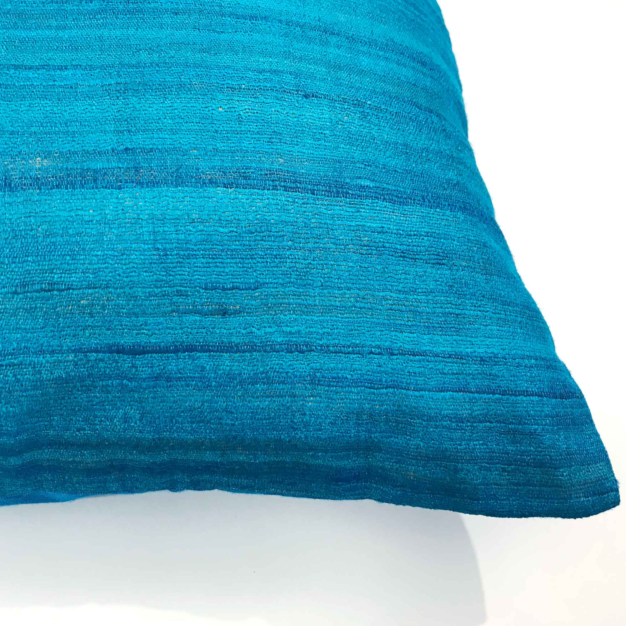 Teal Solid Tussar Silk Pillow Cover