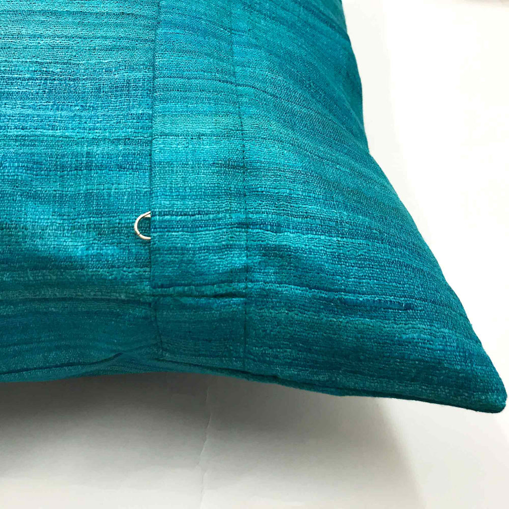 Teal Solid Tussar Silk Pillow Cover