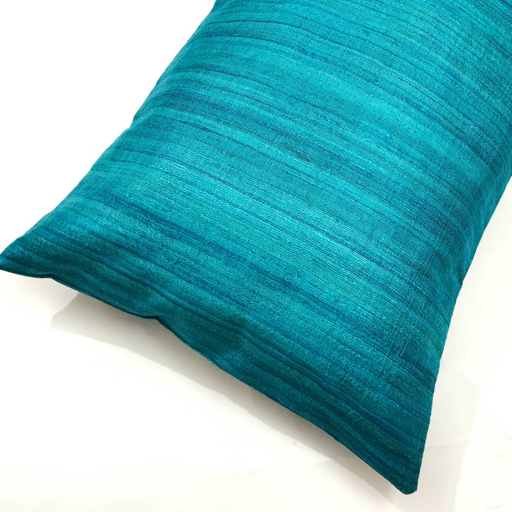 Teal Solid Tussar Silk Pillow Cover