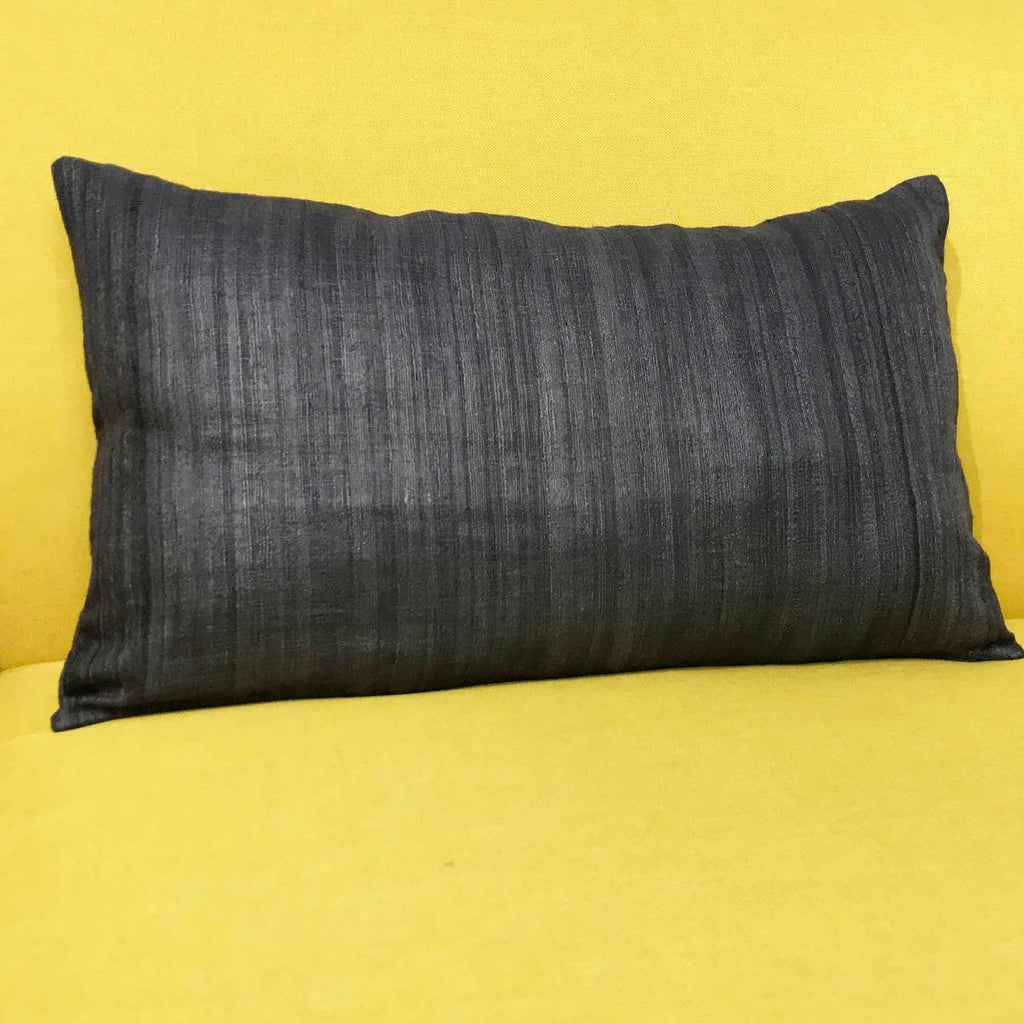 Charcoal Black Tussar Silk Lumbar Cushion Cover