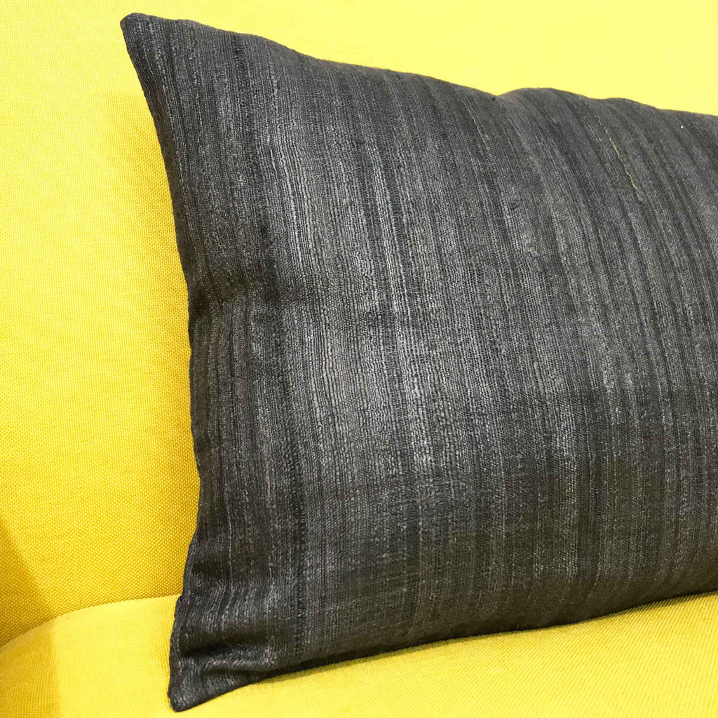Charcoal Black Tussar Silk Lumbar Cushion Cover