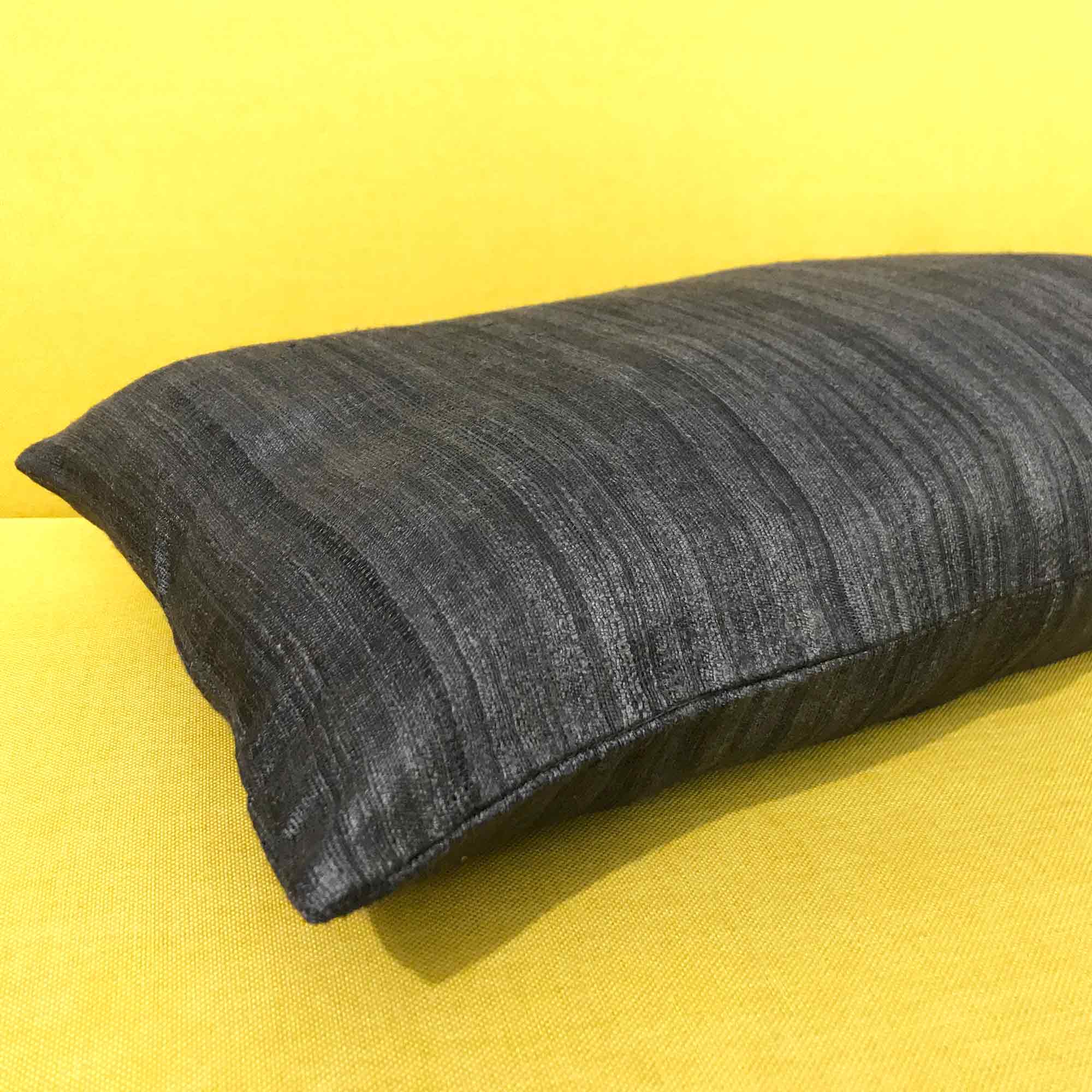 Charcoal Black Tussar Silk Lumbar Cushion Cover