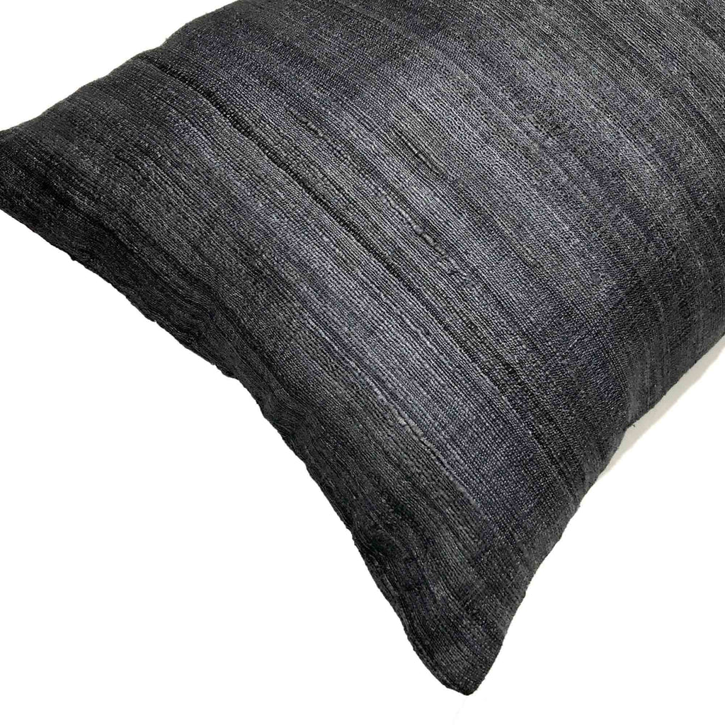 Charcoal Black Tussar Silk Lumbar Cushion Cover