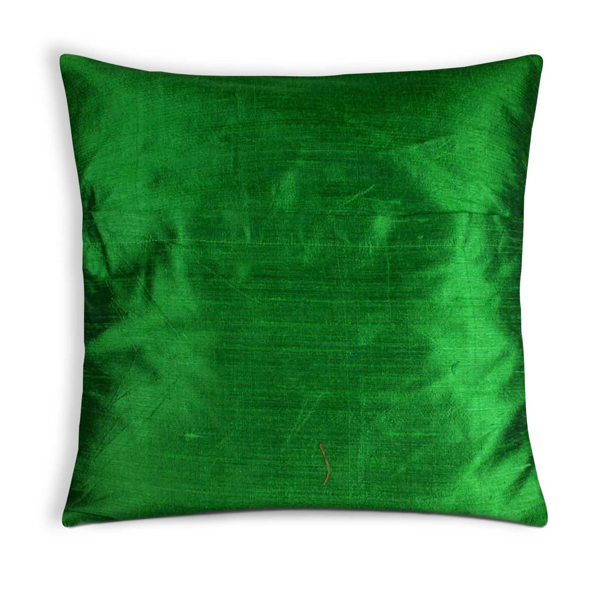 Emerald Green Raw Silk Pillow Cover