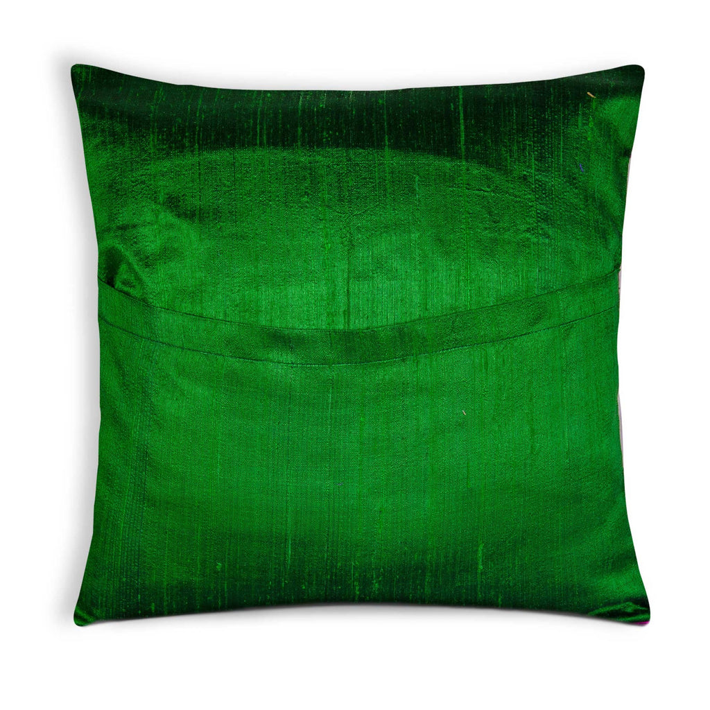 Hot Pink and Emerald Green Color Block Raw Silk Pillow Cover