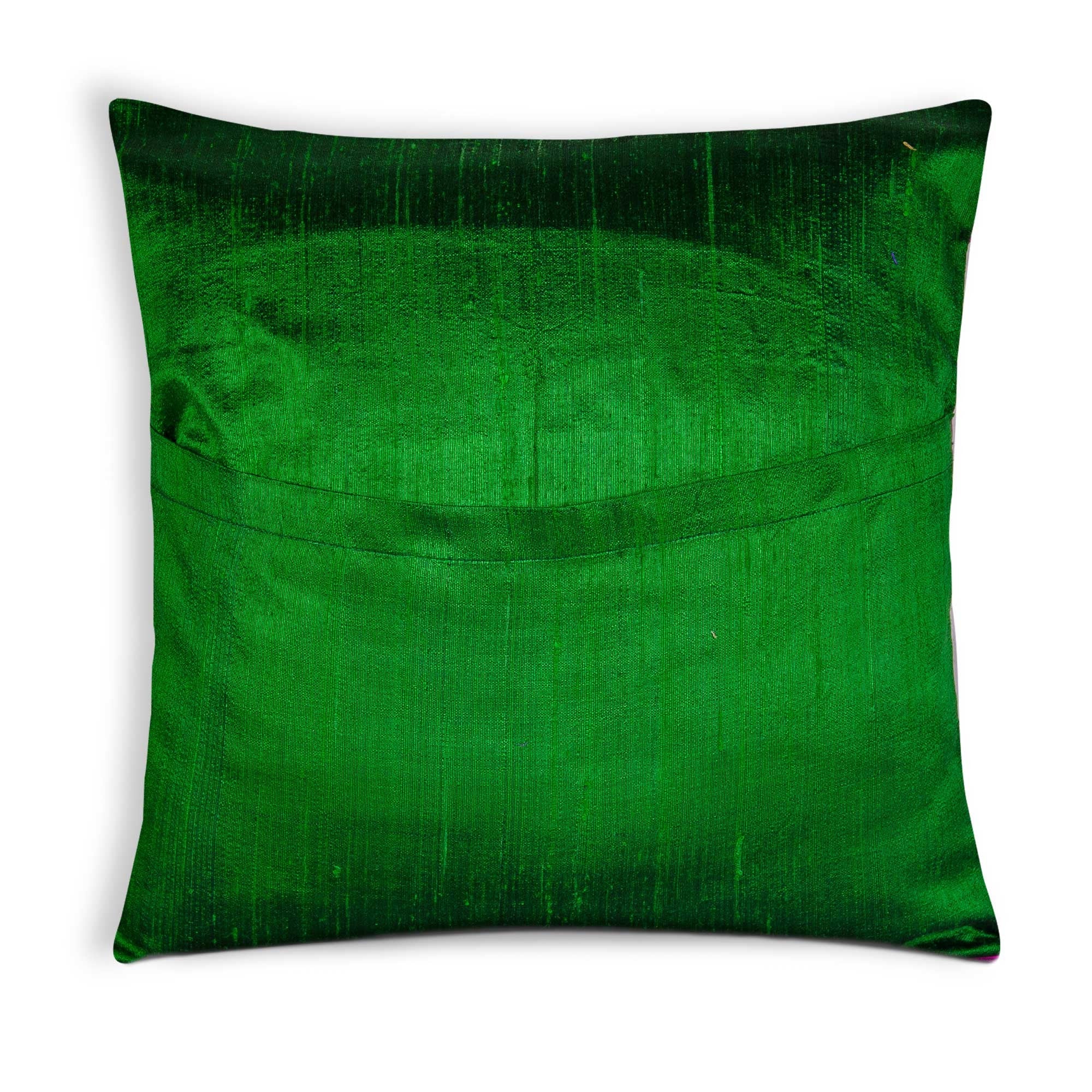 Hot Pink and Emerald Green Color Block Raw Silk Pillow Cover