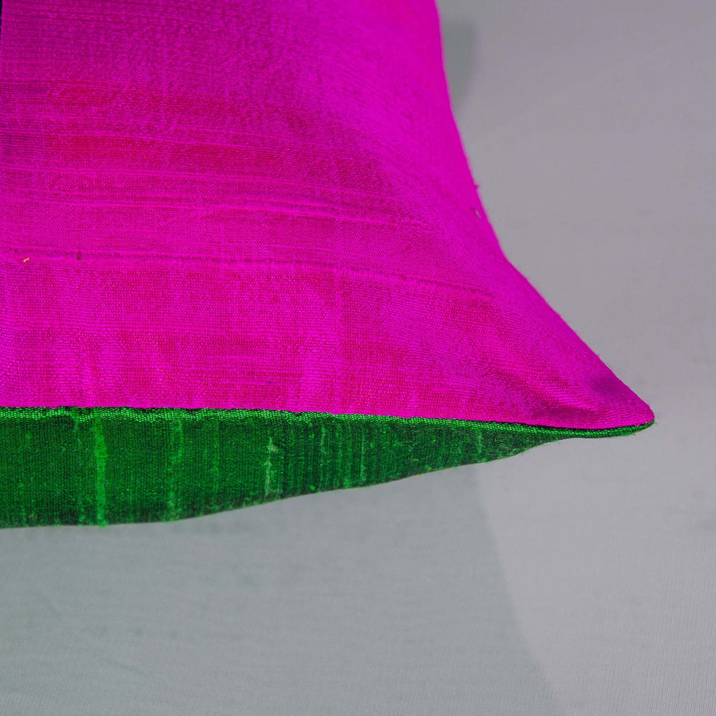 Hot Pink and Emerald Green Color Block Raw Silk Pillow Cover