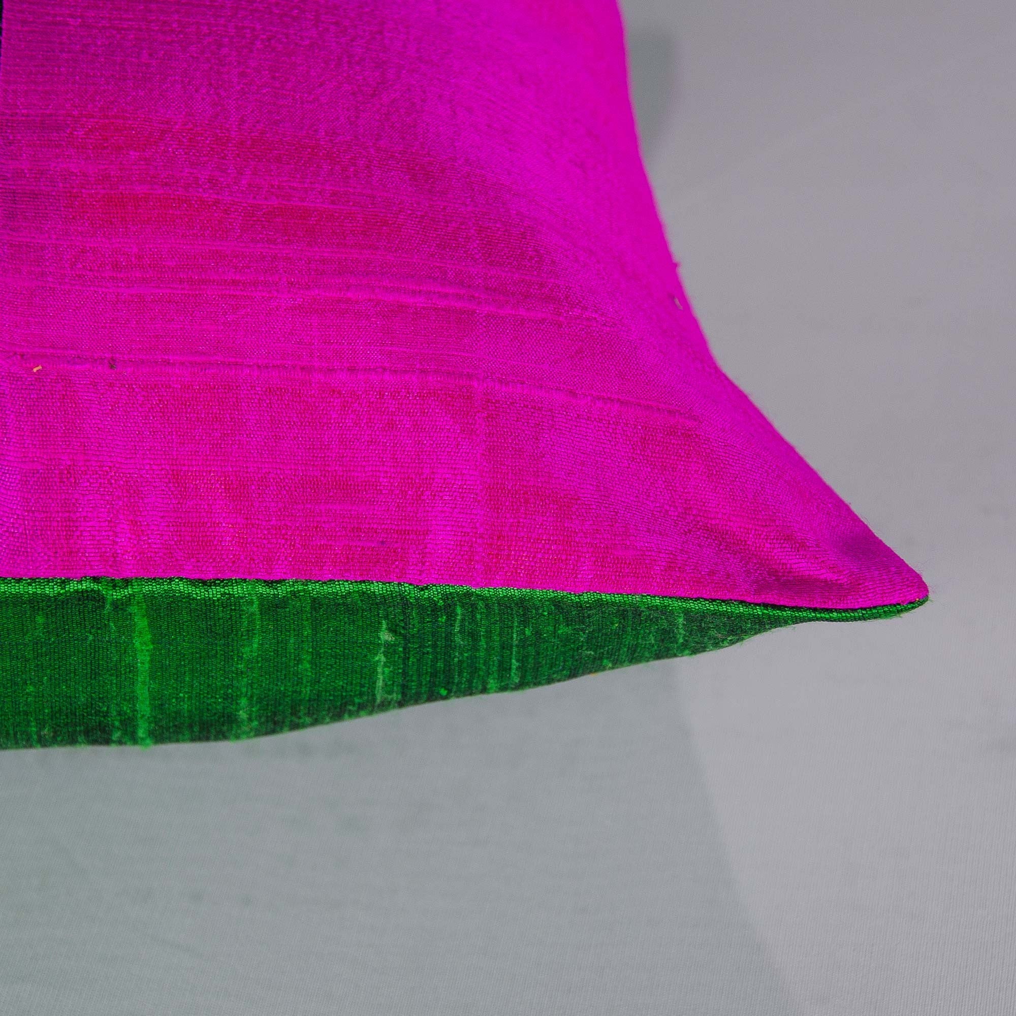 Hot Pink and Emerald Green Color Block Raw Silk Pillow Cover