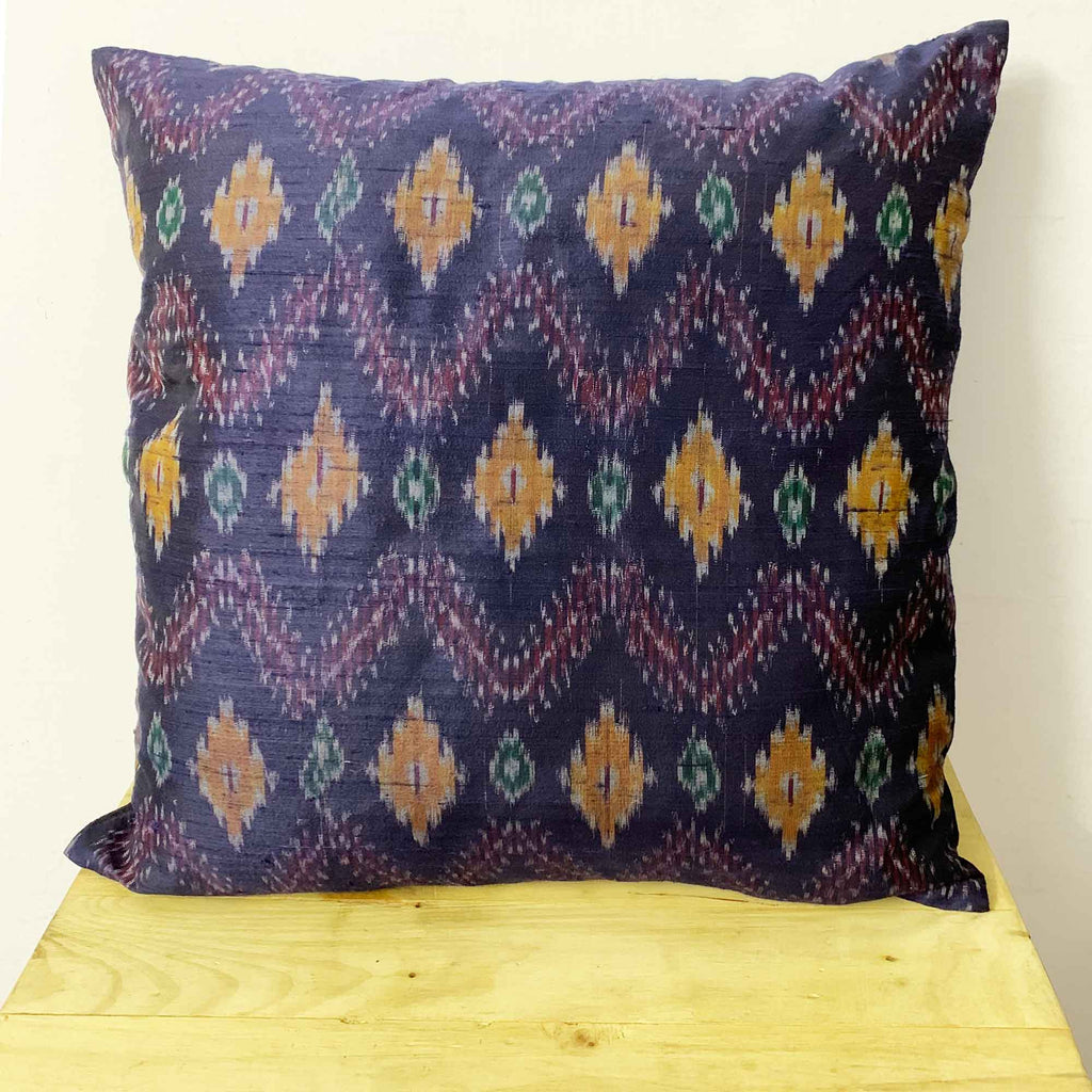 Navy Ikat Silk Pillow Cover