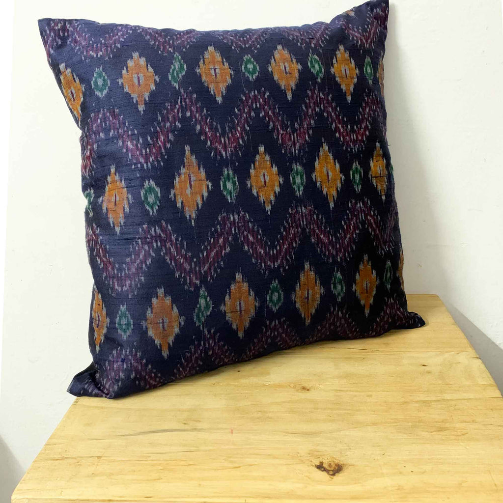 Navy Ikat Silk Pillow Cover