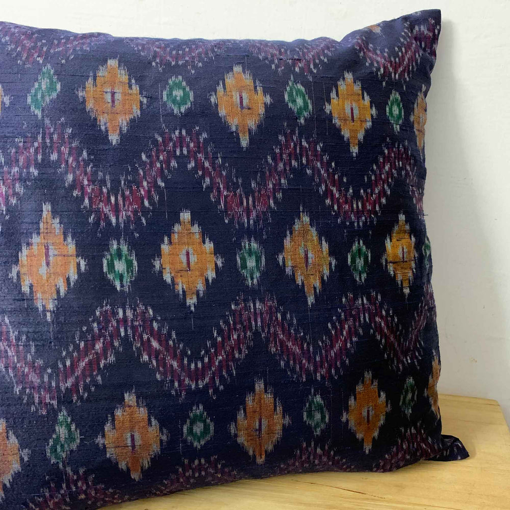 Navy Ikat Silk Pillow Cover