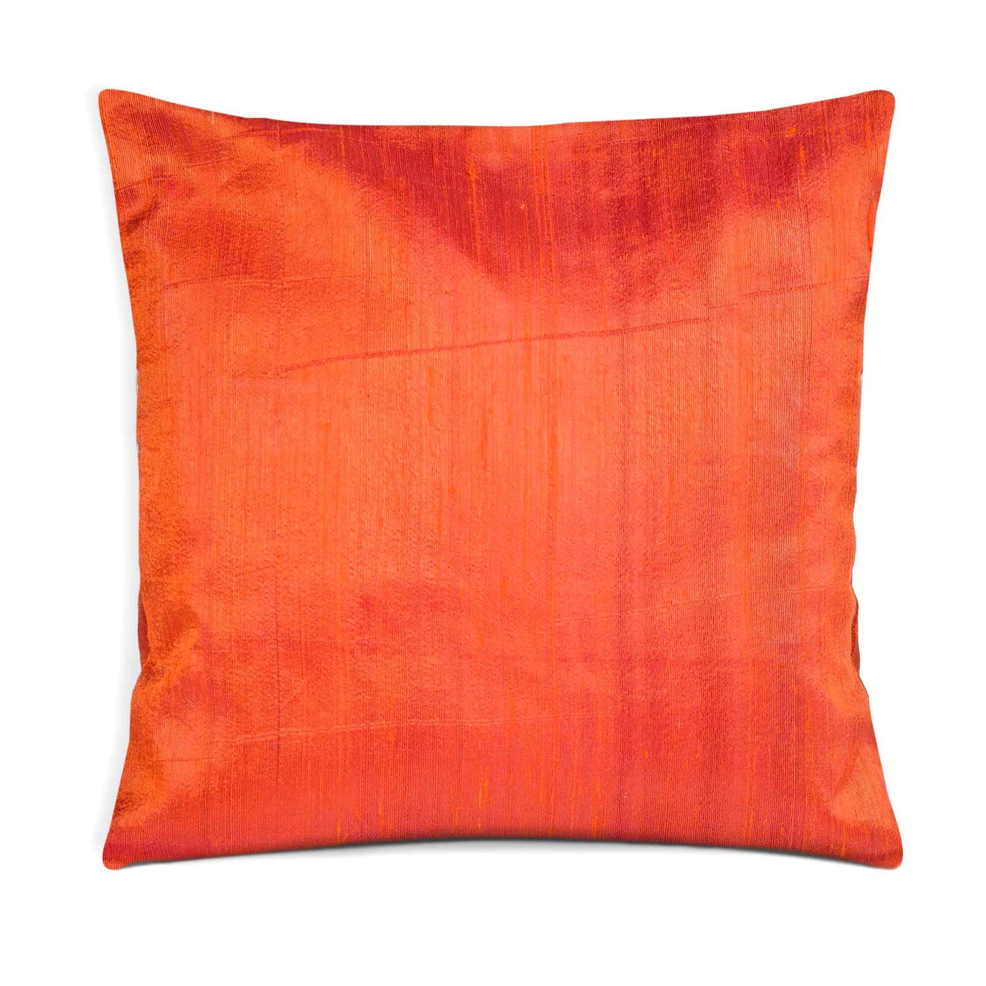 Raw Silk Pillow Cover in Orange