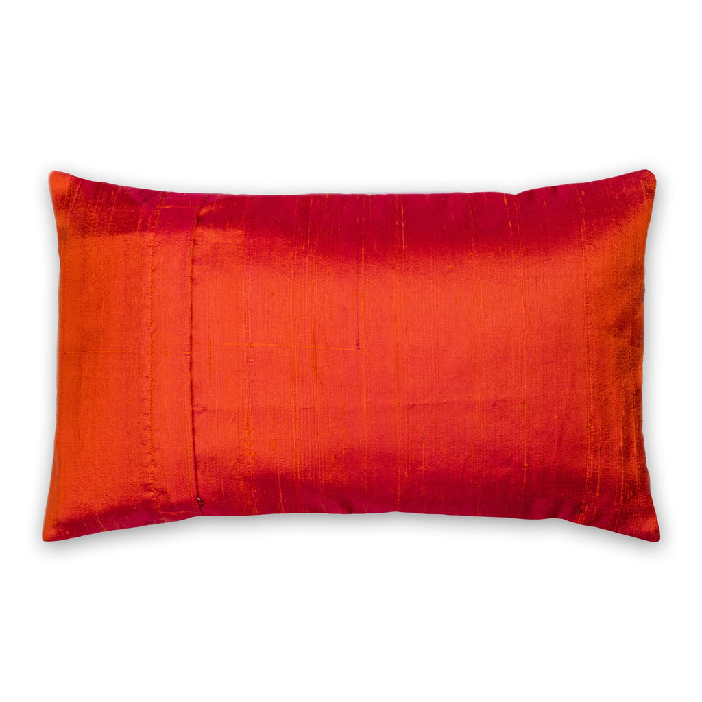 Orange and Mud Color Block Raw Silk Throw Pillow Cover