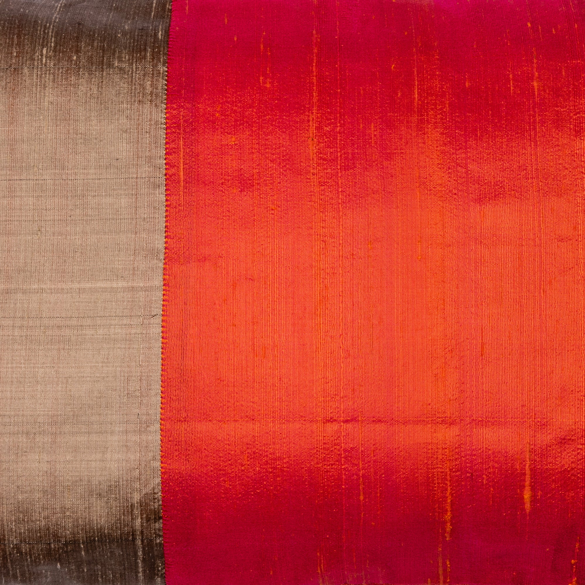 Orange and Mud Color Block Raw Silk Throw Pillow Cover