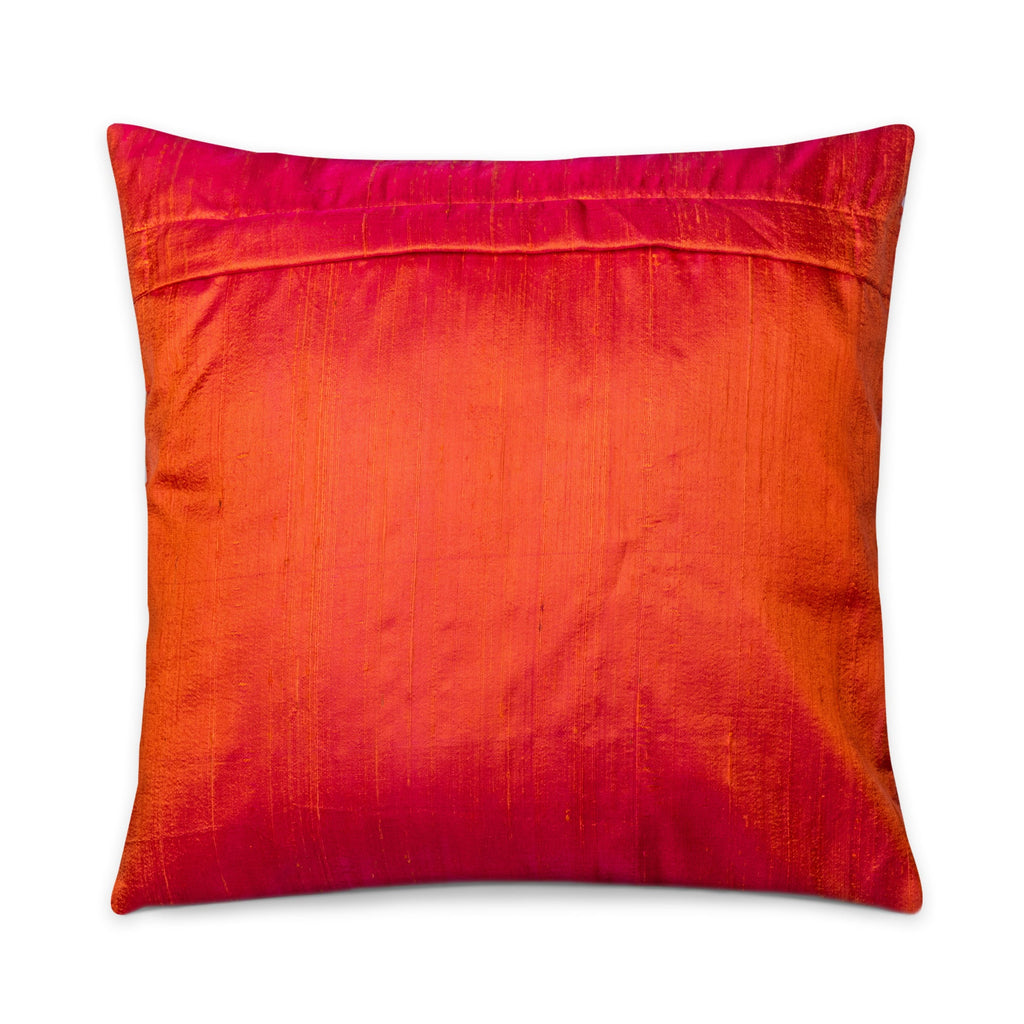 Orange and Mud Color Block Raw Silk Throw Pillow Cover