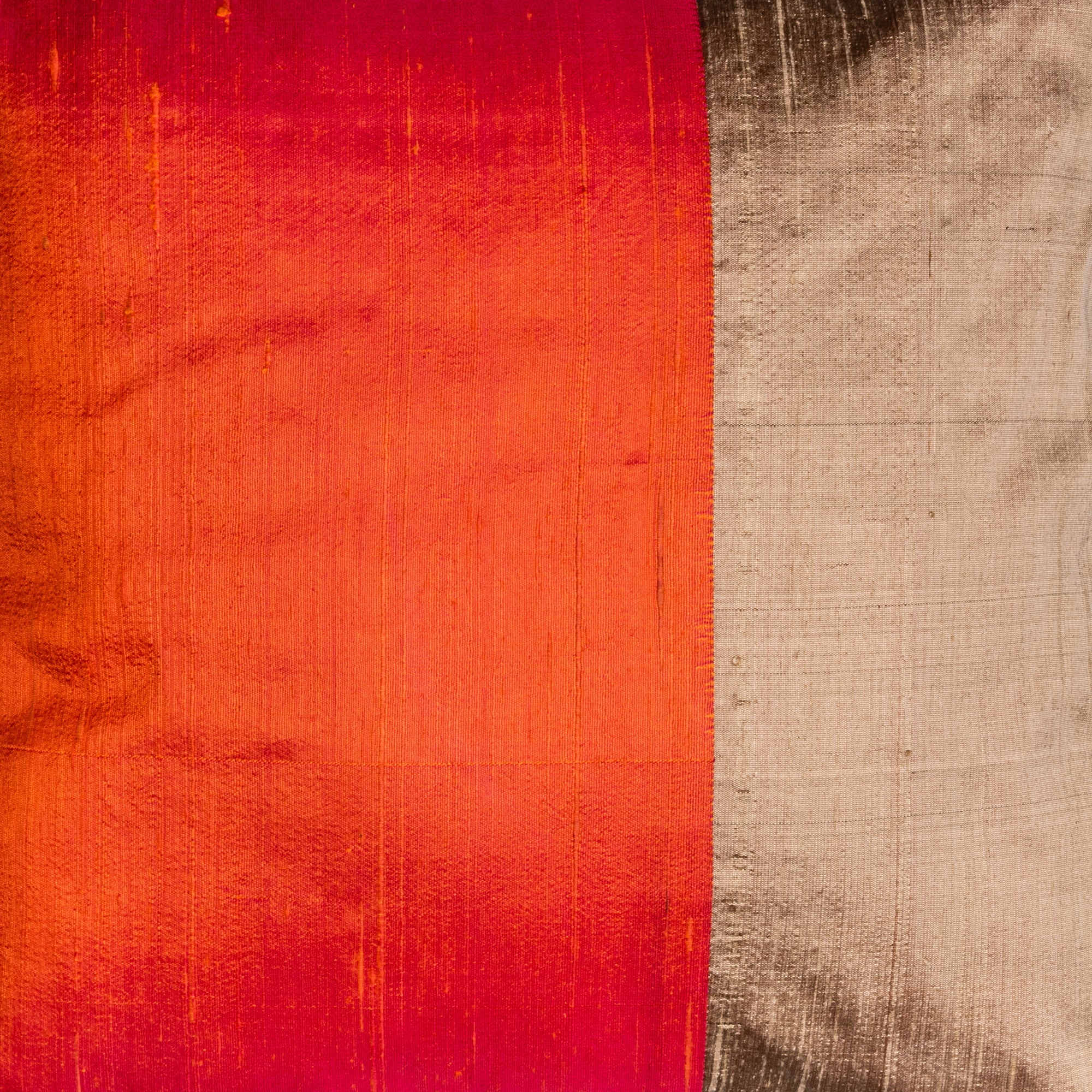 Orange and Mud Color Block Raw Silk Throw Pillow Cover