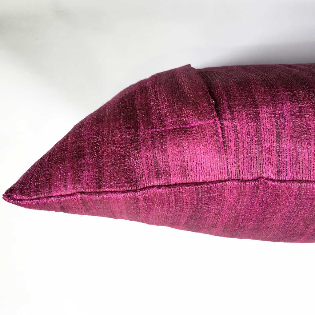 Solid Magenta Tussar Silk Lumbar Cushion Cover