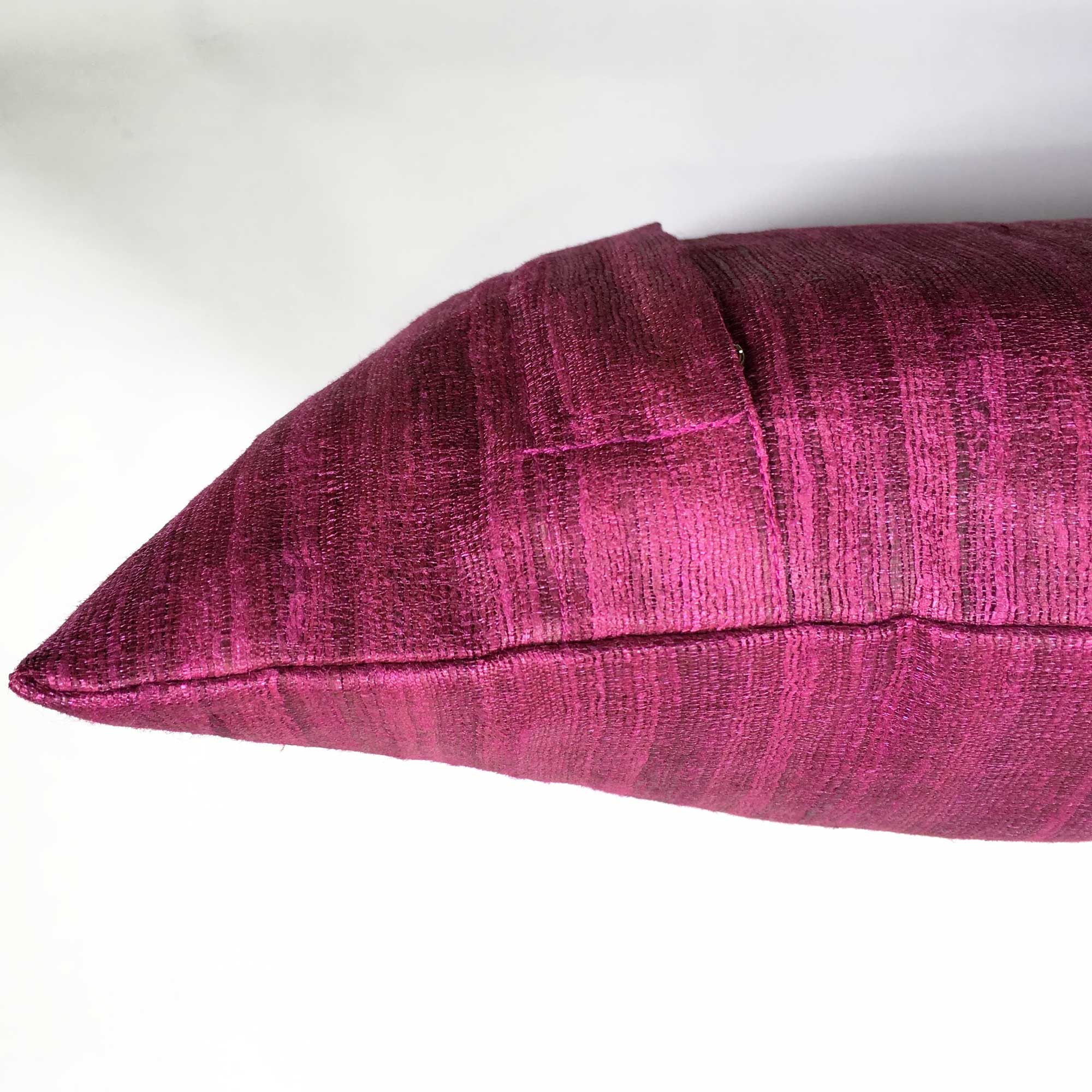Solid Magenta Tussar Silk Lumbar Cushion Cover