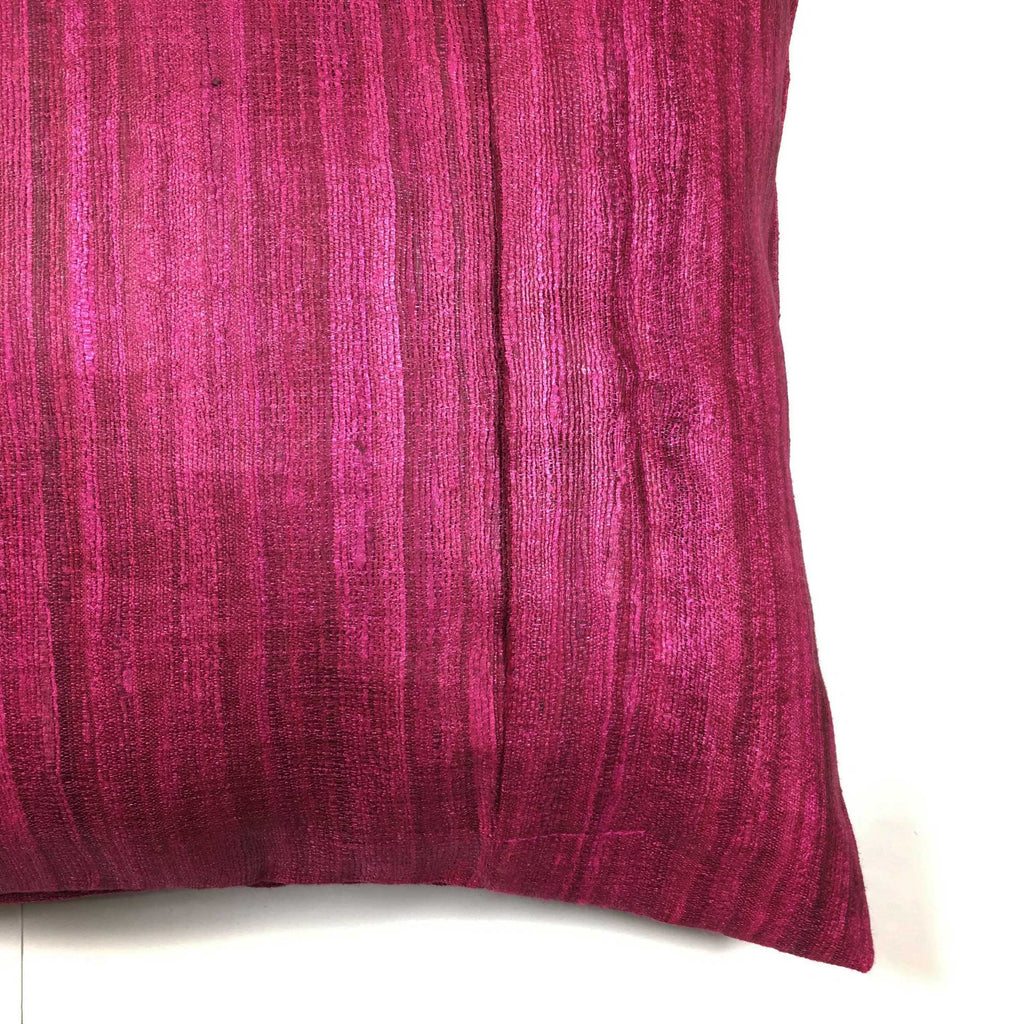 Solid Magenta Tussar Silk Lumbar Cushion Cover