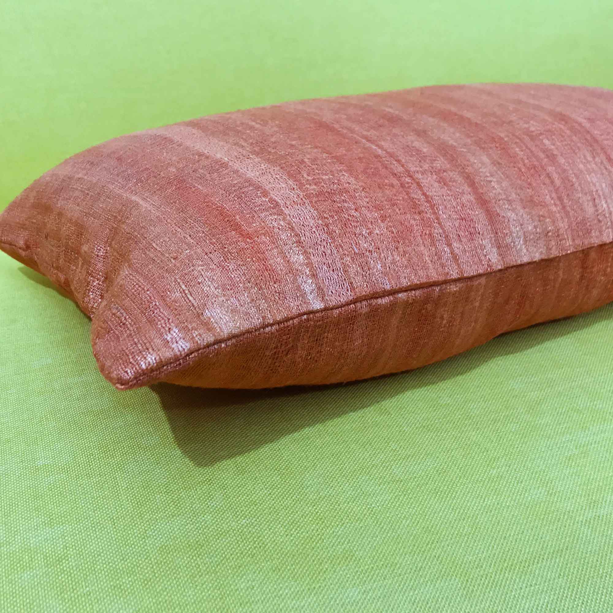 Salmon Tussar Silk Lumbar Cushion Cover