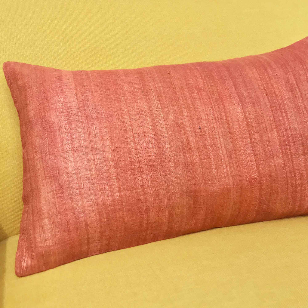 Salmon Tussar Silk Lumbar Cushion Cover
