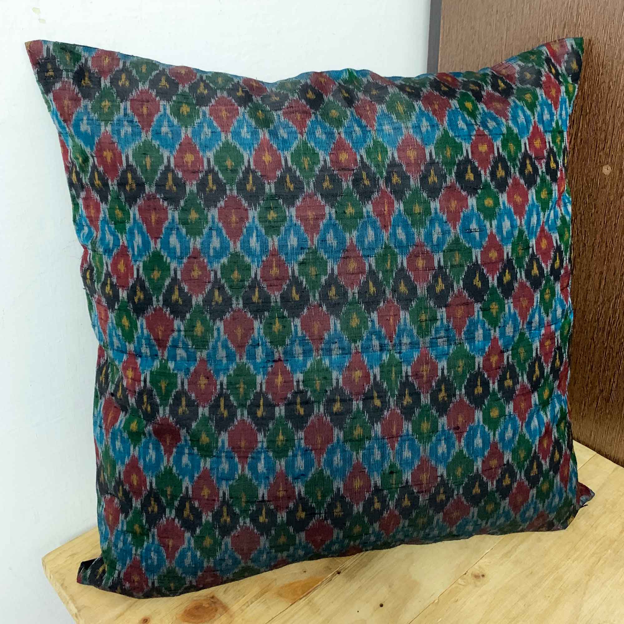 Teal and Black Ikat Silk Pillow Cover