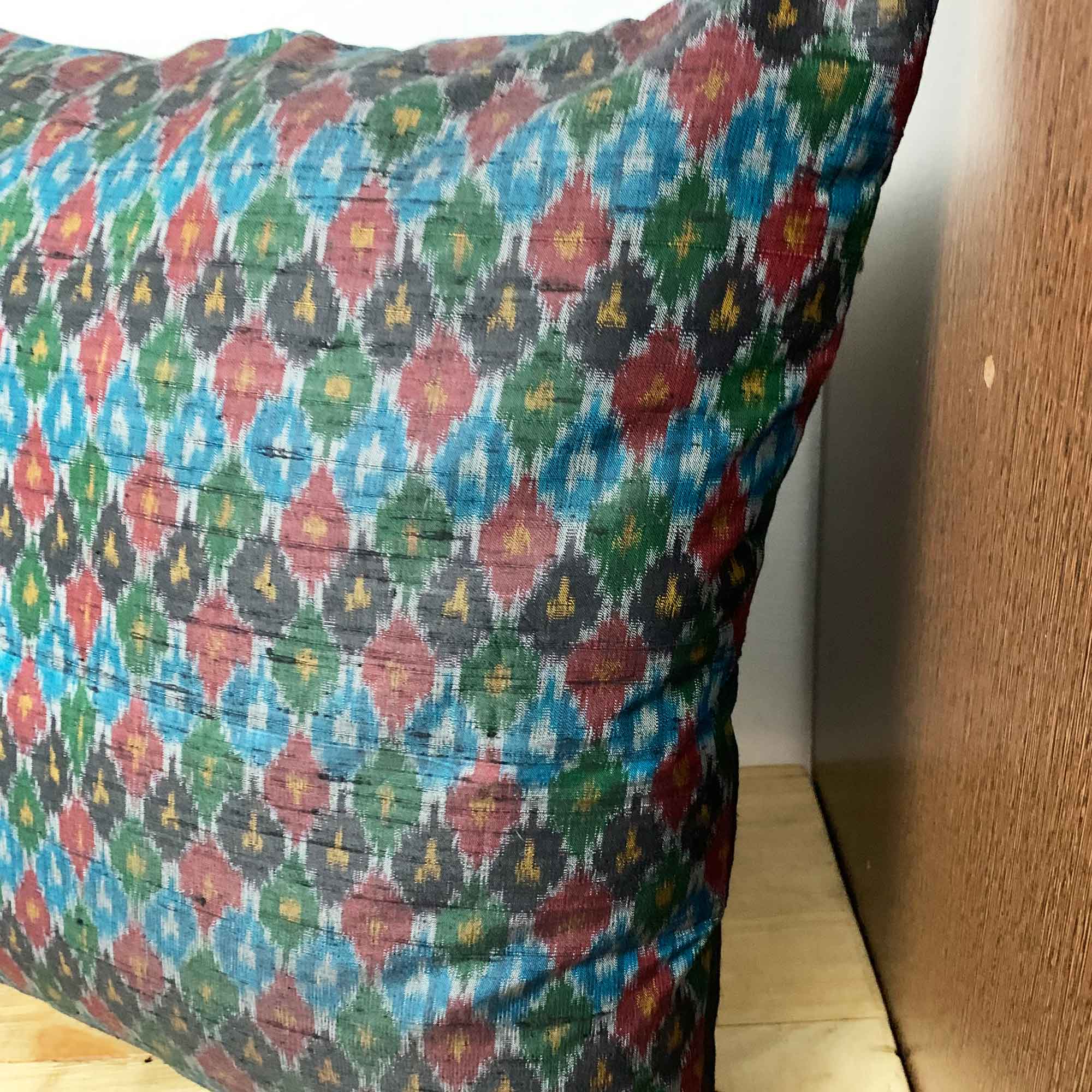 Teal and Black Ikat Silk Pillow Cover