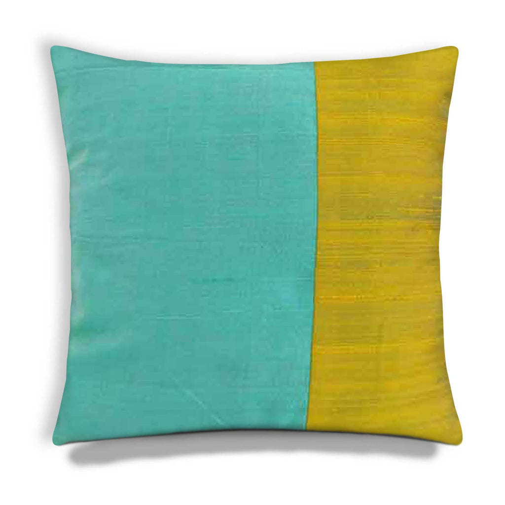 Mint and Olive Color Block Raw Silk Throw Pillow Cover