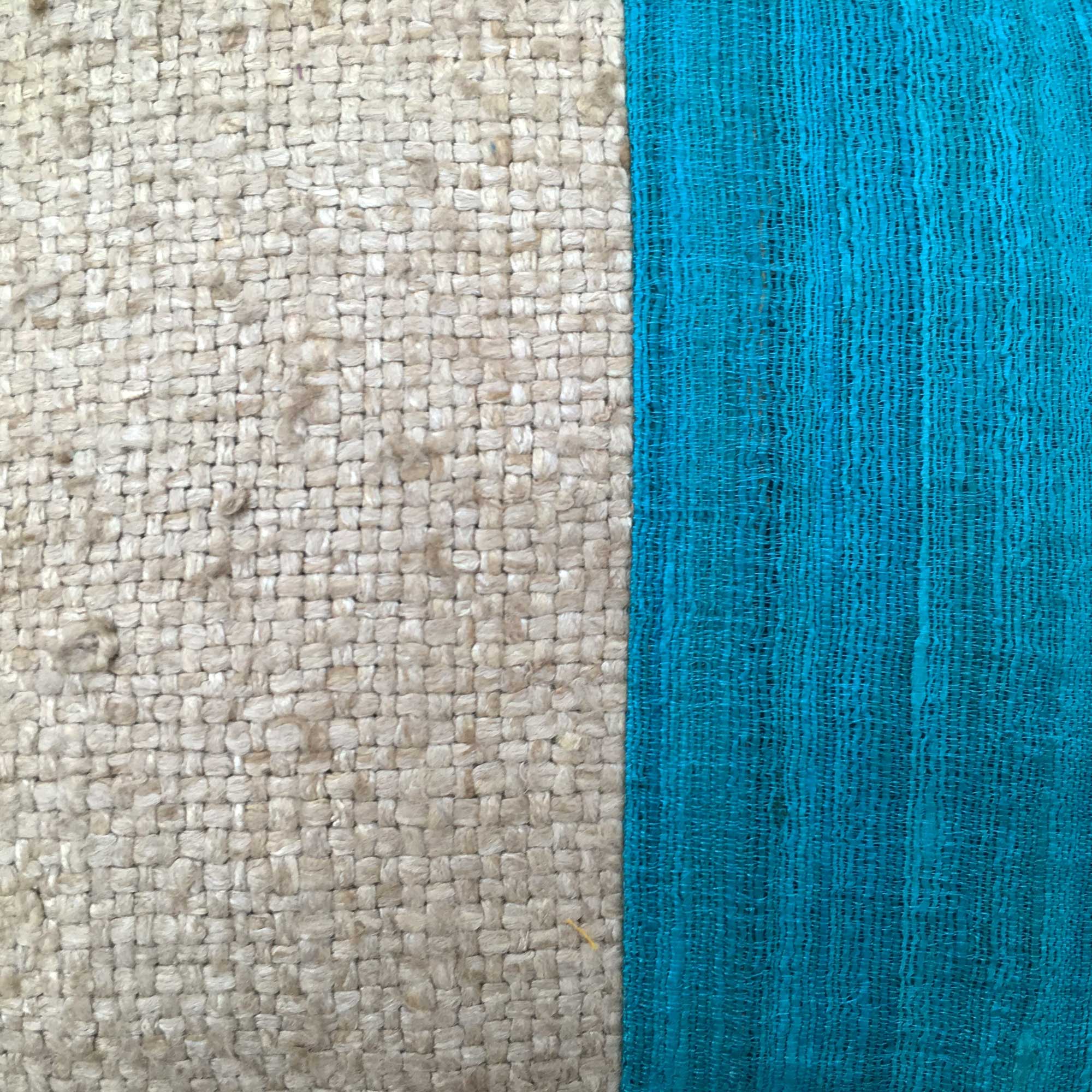 Navy and Teal Raw Silk Lumbar Pillow Cover