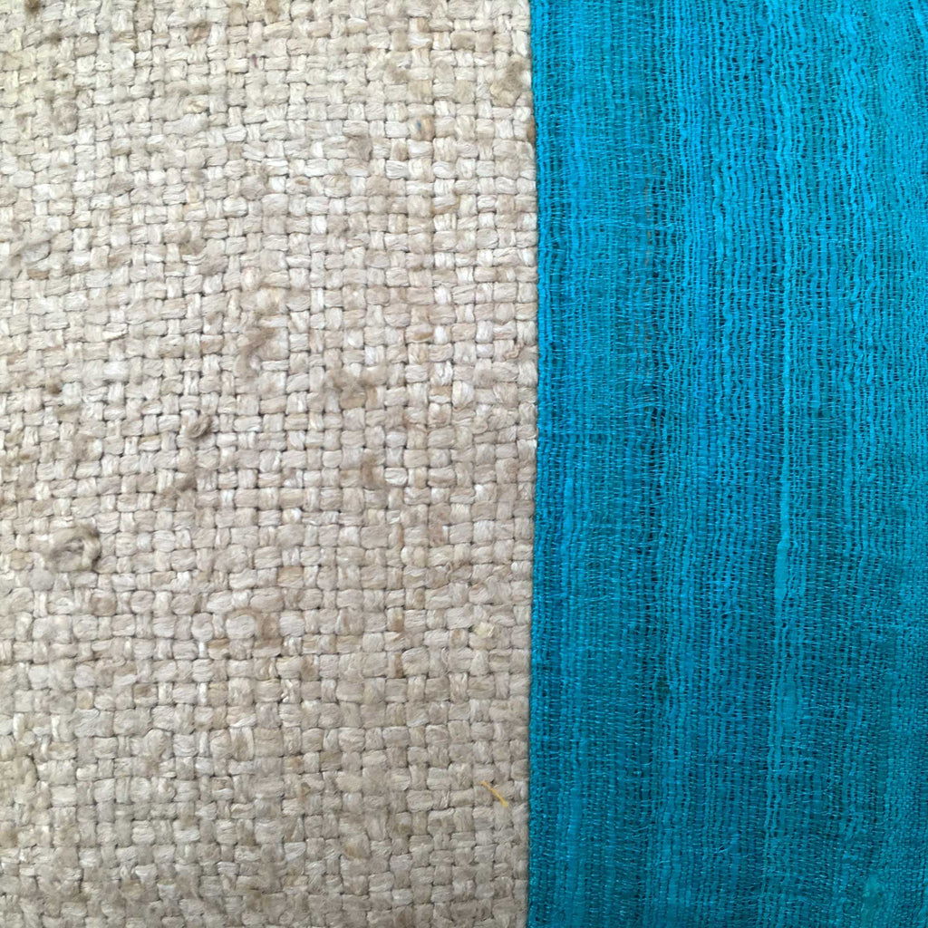Aqua and Navy Raw Silk Lumbar Pillow Cover