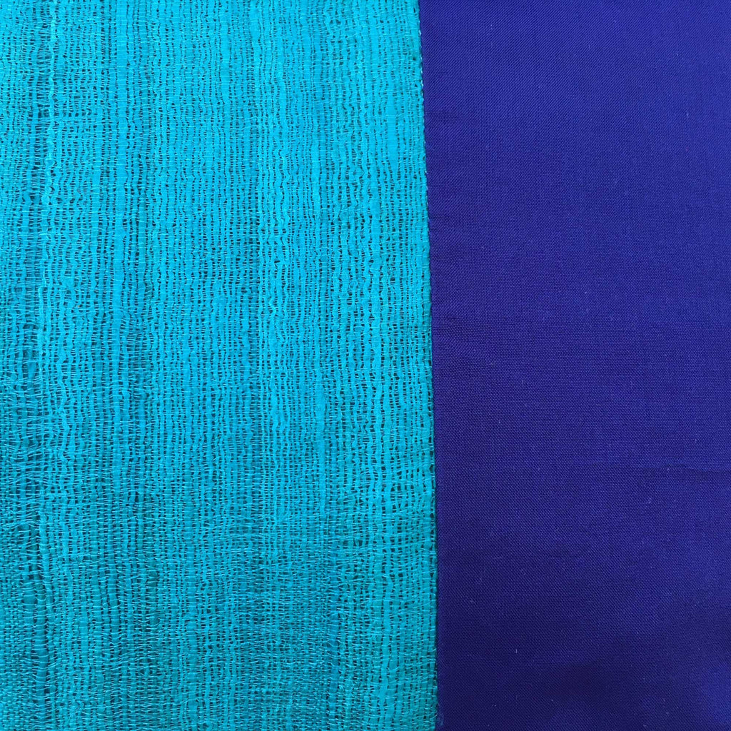 Navy and Teal Raw Silk Lumbar Pillow Cover