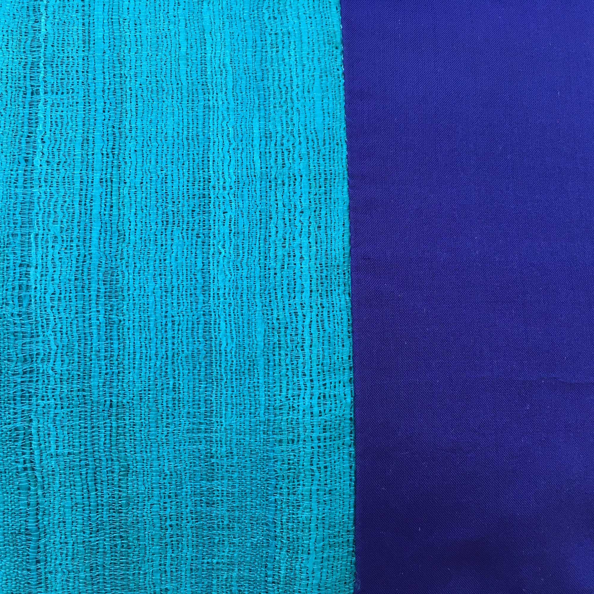 Aqua and Navy Raw Silk Lumbar Pillow Cover