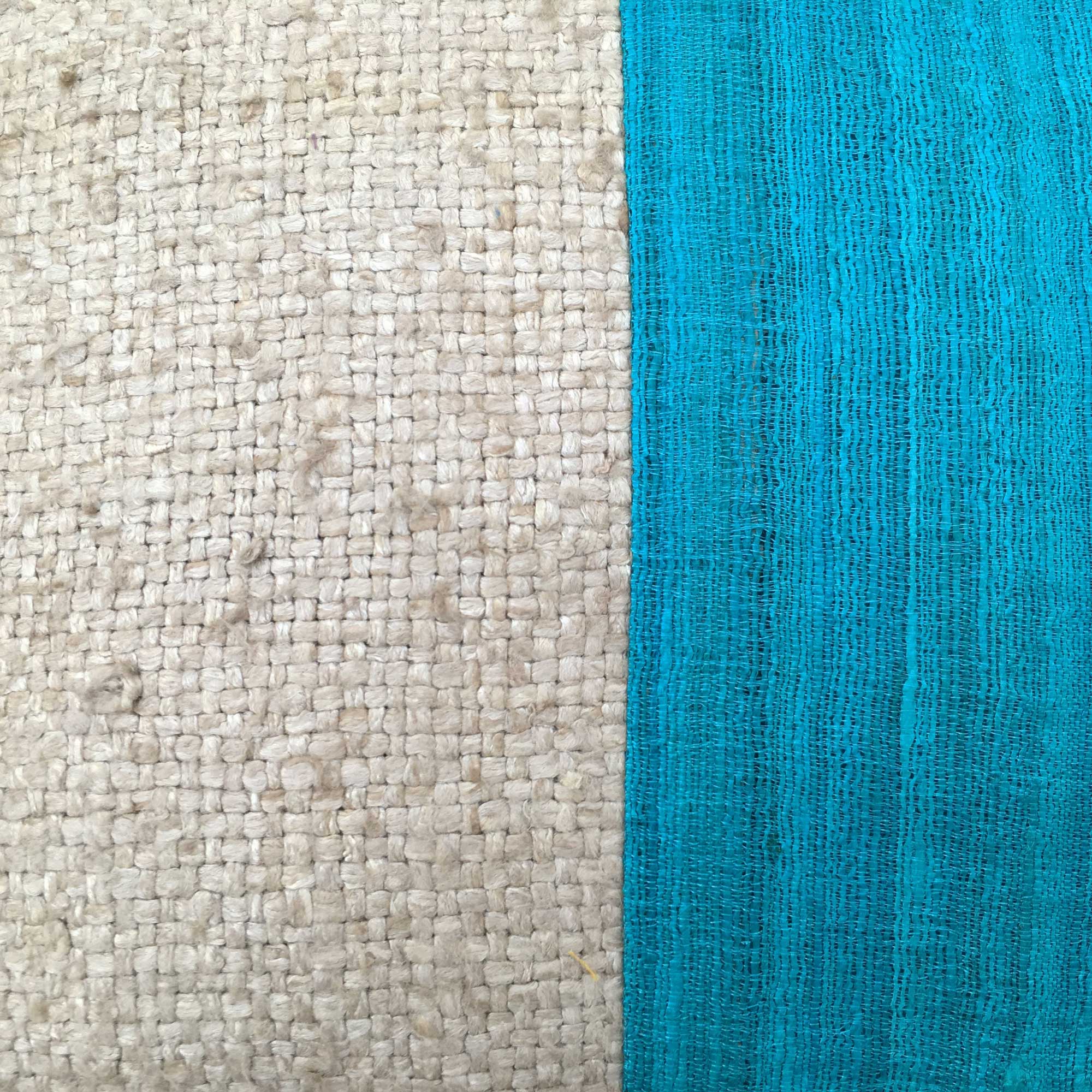 Aqua and Navy Raw Silk Lumbar Pillow Cover