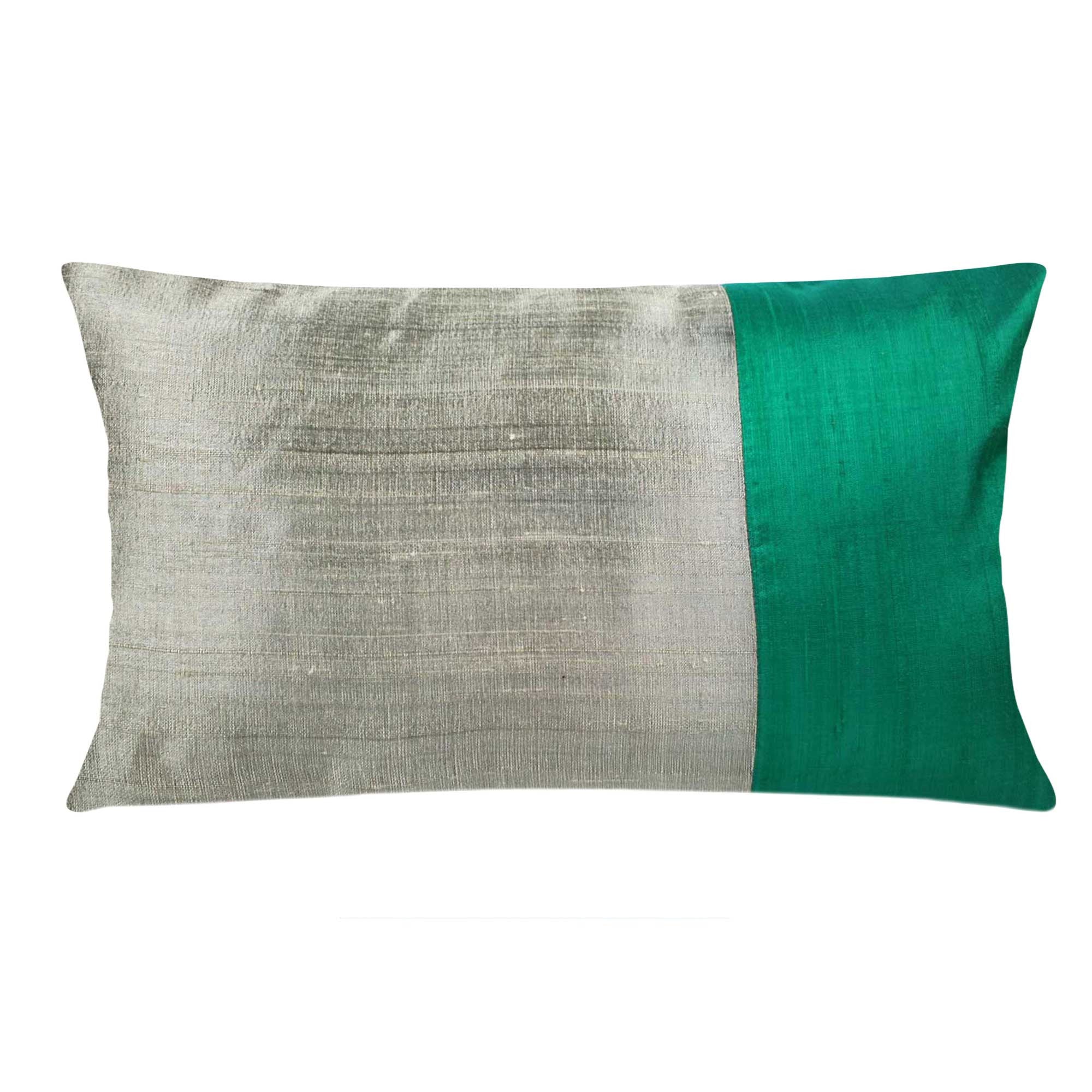 Teal and Grey Silk Pillow Cover
