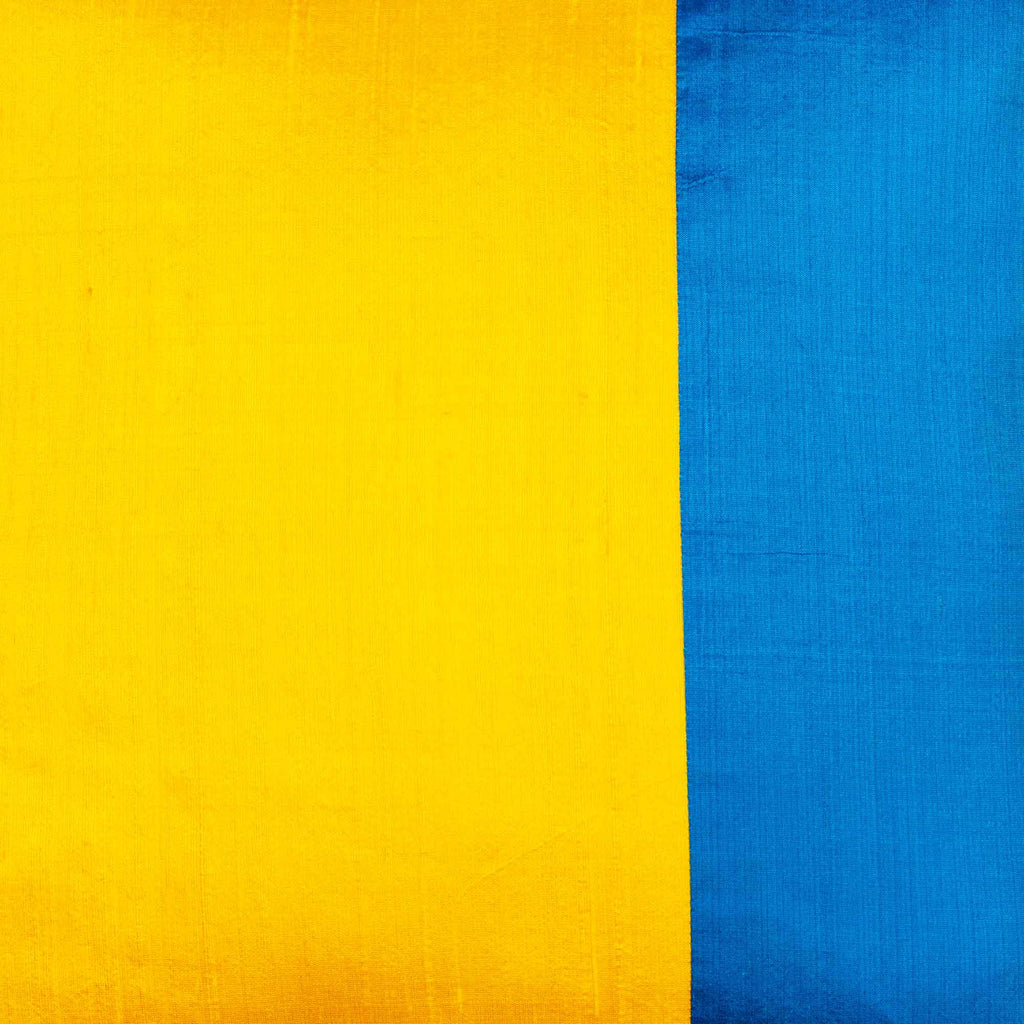 Yellow and Turquoise Blue Colorblock Silk Pillow Cover