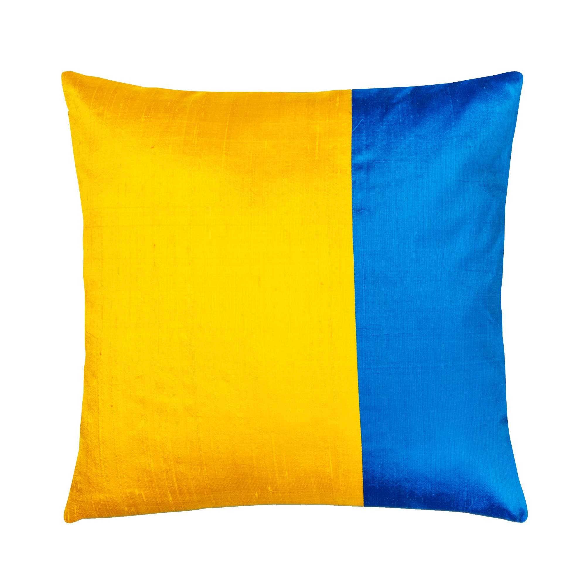 Yellow and Turquoise Blue Colorblock Silk Pillow Cover