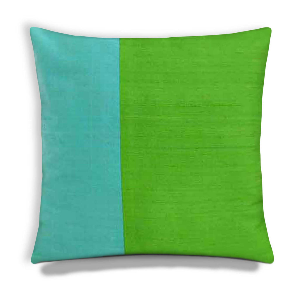 Mint and Green Color Block Raw Silk Throw Pillow Cover
