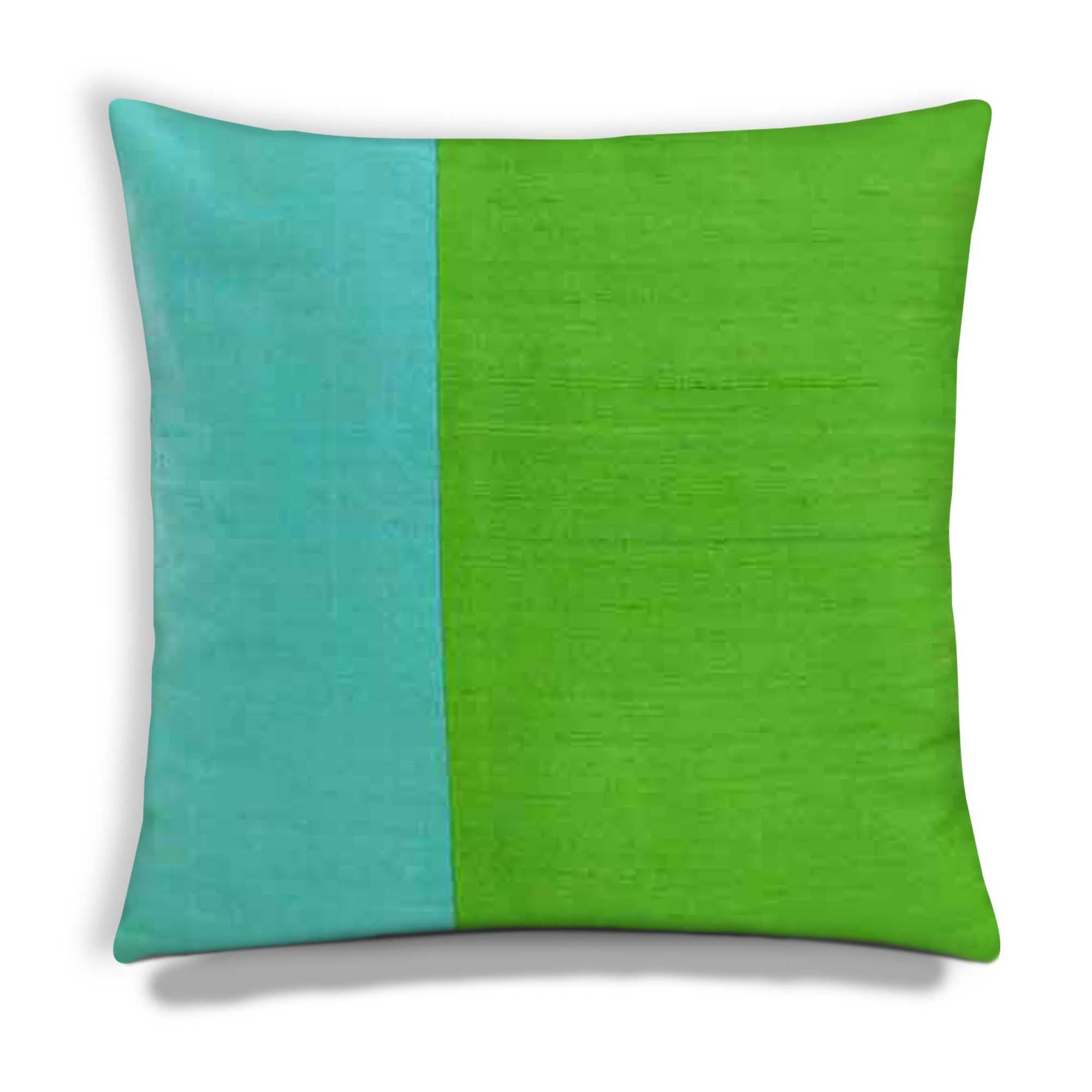 Mint and Green Color Block Raw Silk Throw Pillow Cover